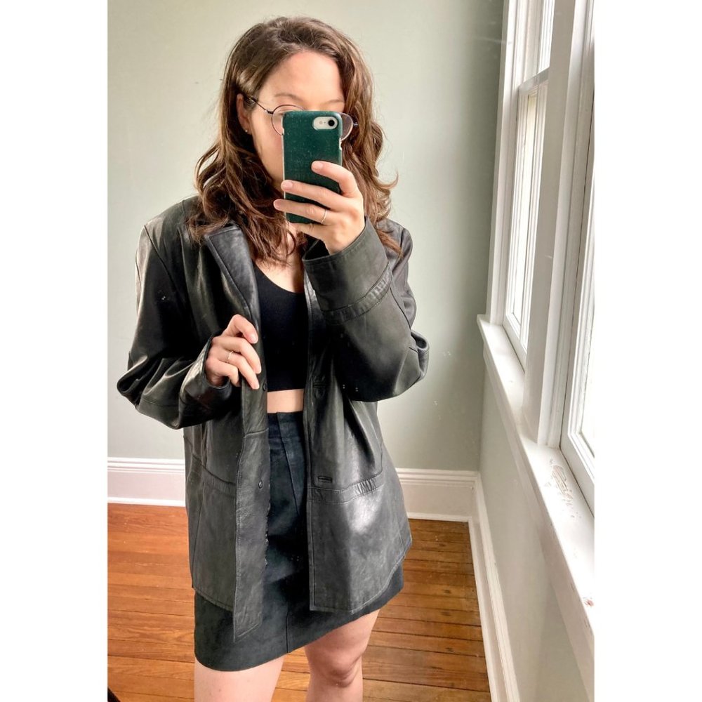 Vintage Y2K 90s 100% Buttery Leather Black Minimalist Sleek Punk Grunge Jacket L